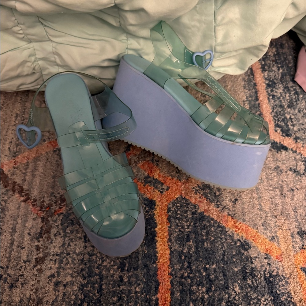Dolls Kill Blue Platform jelly sandals